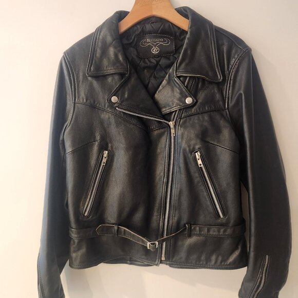 Vintage Bullskins Black Leather Jacket Biker Rocker Motorcycle Moto Womens 14 - Picture 5 of 16